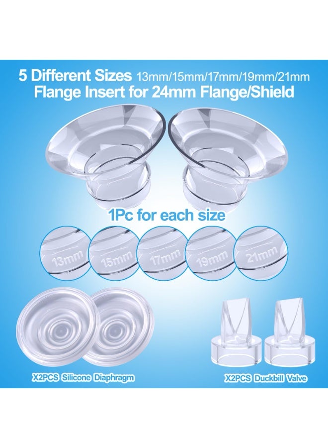 Daytoyz 9 Pack Breast Milk Pump Flange Inserts 13/15/17/19/21mm Compatible with Momcozy Wearable Breast Pump, for TSRETE/Spectra/Medela 24mm Shields/Flanges, Include Silicone Diaphragm&Duckbill Valve - Image 3